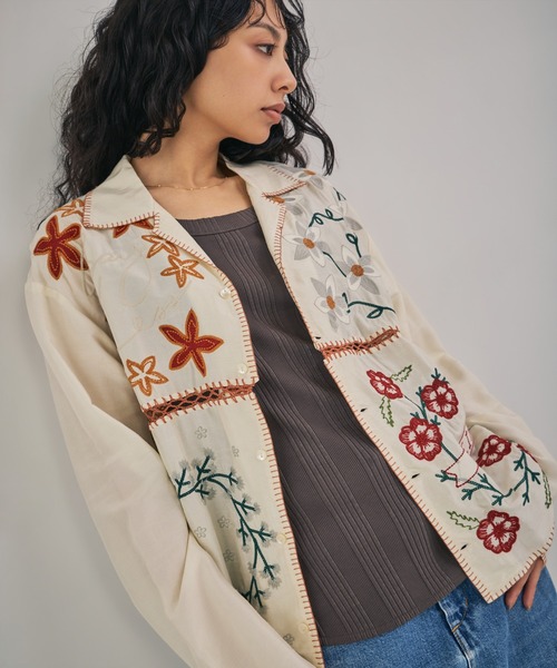 LEIN(リーン)の「【MEN , WOMEN】パッチワーククロシェジョイントスラブレーヨンシャツ(シャツ/ブラウス・レディース・オフホワイト/ブラック・FREE)」の14枚目の写真