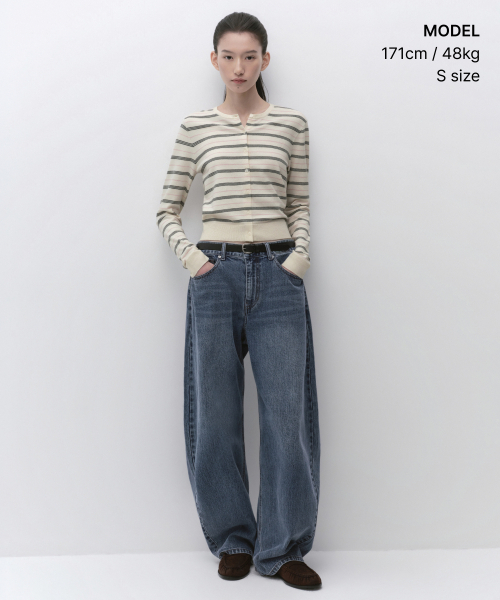 MUSINSA STANDARD WOMAN（ムシンサスタンダードウーマン）の「ウィメンズマルチストライプラウンドネックカーディガン[アイボリー]（カーディガン/ボレロ・レディース・その他・X-SMALL/LARGE/SMALL/MEDIUM）」の2枚目の写真
