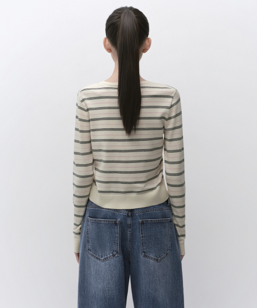 MUSINSA STANDARD WOMAN（ムシンサスタンダードウーマン）の「ウィメンズマルチストライプラウンドネックカーディガン[アイボリー]（カーディガン/ボレロ・レディース・その他・X-SMALL/LARGE/SMALL/MEDIUM）」の3枚目の写真