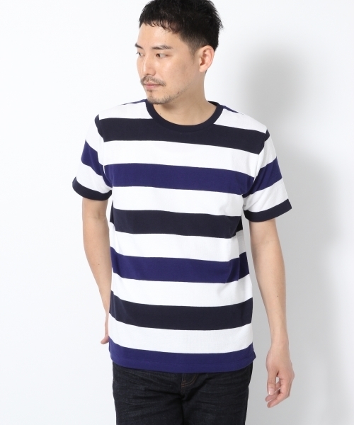 GLOBAL WORK(グローバルワーク)の「ラフインレイボーダーT半袖/711343(Tシャツ/カットソー・メンズ・ブラック/ネイビー/ベージュ/カーキ/ダークブラウン/ブルー/グレー・X-LARGE/LARGE/SMALL/MEDIUM)」の1枚目の写真