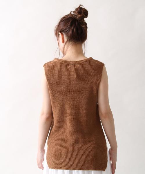 coen（コーエン）の「綿麻ニットベスト（ベスト・レディース・ライトグレー/ブラウン・LARGE/MEDIUM）」の3枚目の写真