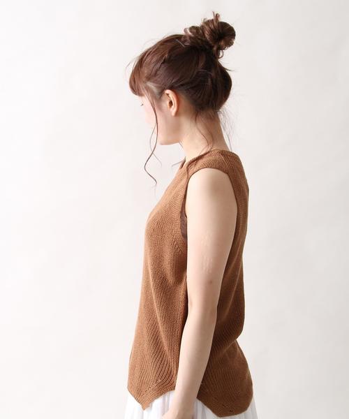 coen（コーエン）の「綿麻ニットベスト（ベスト・レディース・ライトグレー/ブラウン・LARGE/MEDIUM）」の4枚目の写真