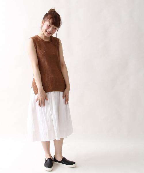 coen（コーエン）の「綿麻ニットベスト（ベスト・レディース・ライトグレー/ブラウン・LARGE/MEDIUM）」の7枚目の写真