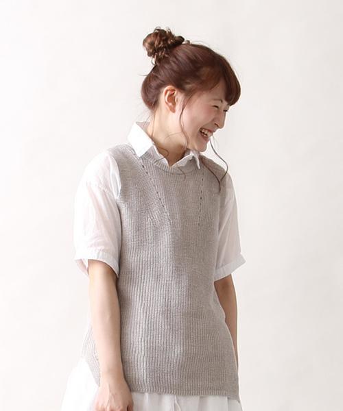 coen（コーエン）の「綿麻ニットベスト（ベスト・レディース・ライトグレー/ブラウン・LARGE/MEDIUM）」の8枚目の写真