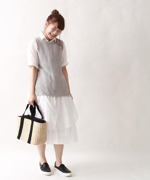 coen（コーエン）の「綿麻ニットベスト（ベスト・レディース・ライトグレー/ブラウン・LARGE/MEDIUM）」の9枚目の写真