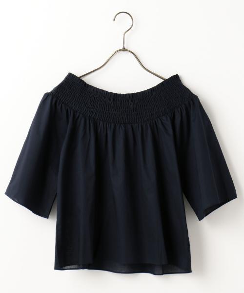 RAY CASSIN（レイカズン）の「シャーリングオフショルブラウス（シャツ/ブラウス・レディース・オフホワイト/ネイビー/オレンジ・FREE）」の2枚目の写真