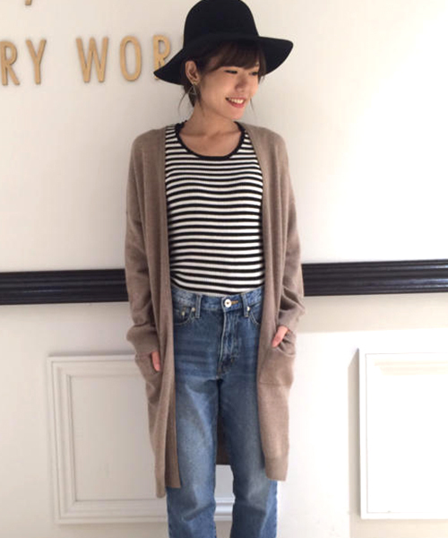 laboratory work（ラボラトリーワーク）の「フェレット混袖ボリュームロングカーデ（カーディガン/ボレロ・レディース・モカ/キャメル/杢グレー/ブラック・MEDIUM）」の4枚目の写真