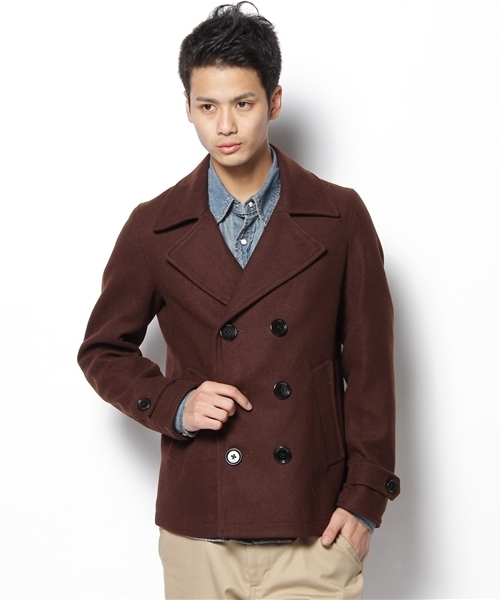 WEGO（ウィゴー）の「ベーシックメルトンPコート（ピーコート・メンズ・ブラック/ダークグレー/ライトグレー/グレイッシュベージュ/ネイビー/レッド/ワイン/ダークブラウン/ロイヤルブルー/ピンク系その他・SMALL/MEDIUM/LARGE/X-LARGE）」の5枚目の写真