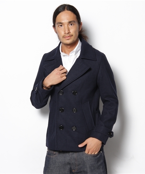 WEGO（ウィゴー）の「ベーシックメルトンPコート（ピーコート・メンズ・ブラック/ダークグレー/ライトグレー/グレイッシュベージュ/ネイビー/レッド/ワイン/ダークブラウン/ロイヤルブルー/ピンク系その他・SMALL/MEDIUM/LARGE/X-LARGE）」の7枚目の写真