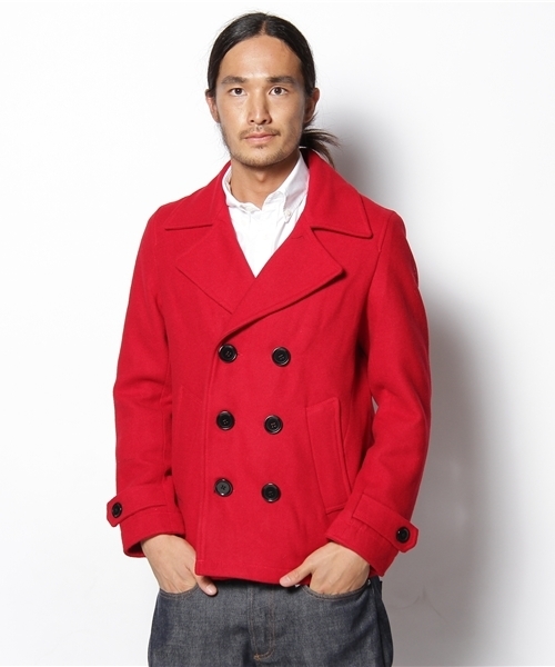 WEGO（ウィゴー）の「ベーシックメルトンPコート（ピーコート・メンズ・ブラック/ダークグレー/ライトグレー/グレイッシュベージュ/ネイビー/レッド/ワイン/ダークブラウン/ロイヤルブルー/ピンク系その他・SMALL/MEDIUM/LARGE/X-LARGE）」の9枚目の写真