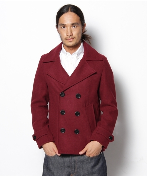 WEGO（ウィゴー）の「ベーシックメルトンPコート（ピーコート・メンズ・ブラック/ダークグレー/ライトグレー/グレイッシュベージュ/ネイビー/レッド/ワイン/ダークブラウン/ロイヤルブルー/ピンク系その他・SMALL/MEDIUM/LARGE/X-LARGE）」の10枚目の写真