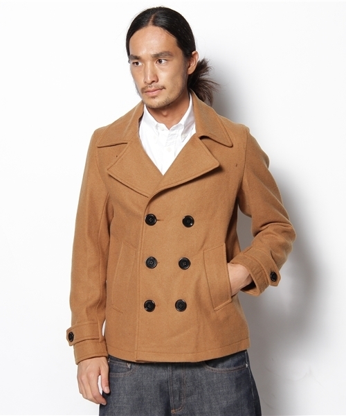 WEGO（ウィゴー）の「ベーシックメルトンPコート（ピーコート・メンズ・ブラック/ダークグレー/ライトグレー/グレイッシュベージュ/ネイビー/レッド/ワイン/ダークブラウン/ロイヤルブルー/ピンク系その他・SMALL/MEDIUM/LARGE/X-LARGE）」の6枚目の写真