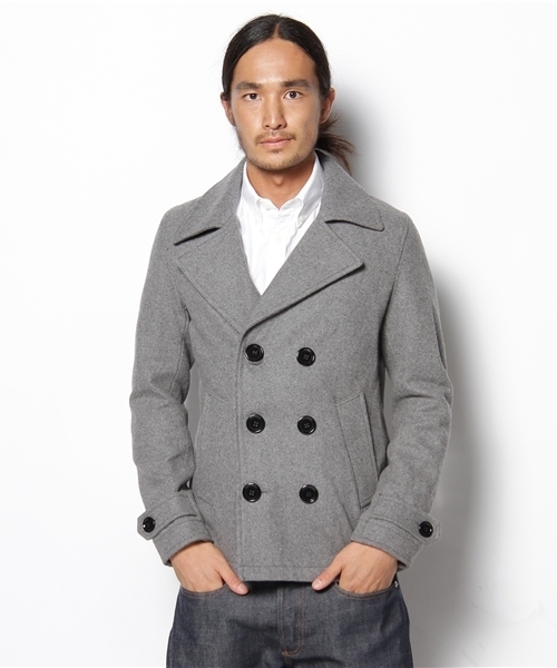 WEGO（ウィゴー）の「ベーシックメルトンPコート（ピーコート・メンズ・ブラック/ダークグレー/ライトグレー/グレイッシュベージュ/ネイビー/レッド/ワイン/ダークブラウン/ロイヤルブルー/ピンク系その他・SMALL/MEDIUM/LARGE/X-LARGE）」の3枚目の写真