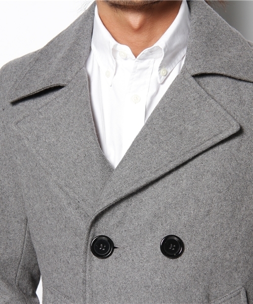 WEGO（ウィゴー）の「ベーシックメルトンPコート（ピーコート・メンズ・ブラック/ダークグレー/ライトグレー/グレイッシュベージュ/ネイビー/レッド/ワイン/ダークブラウン/ロイヤルブルー/ピンク系その他・SMALL/MEDIUM/LARGE/X-LARGE）」の15枚目の写真