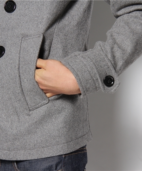 WEGO（ウィゴー）の「ベーシックメルトンPコート（ピーコート・メンズ・ブラック/ダークグレー/ライトグレー/グレイッシュベージュ/ネイビー/レッド/ワイン/ダークブラウン/ロイヤルブルー/ピンク系その他・SMALL/MEDIUM/LARGE/X-LARGE）」の16枚目の写真