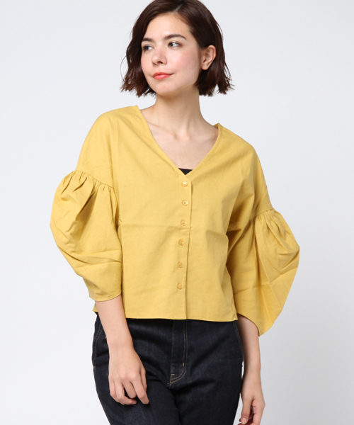 Re:EDIT（リエディ）の「綿麻マルチウェイバルーン袖ブラウス（シャツ/ブラウス・レディース・ブラック/アイボリー/カーキ/ブラウン/レッド/グリーン/ブルー/ベージュ/マスタード・LARGE/MEDIUM）」の8枚目の写真