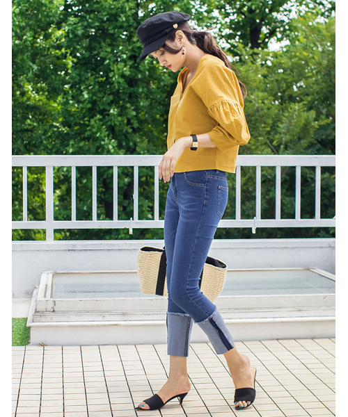 Re:EDIT（リエディ）の「綿麻マルチウェイバルーン袖ブラウス（シャツ/ブラウス・レディース・ブラック/アイボリー/カーキ/ブラウン/レッド/グリーン/ブルー/ベージュ/マスタード・LARGE/MEDIUM）」の18枚目の写真