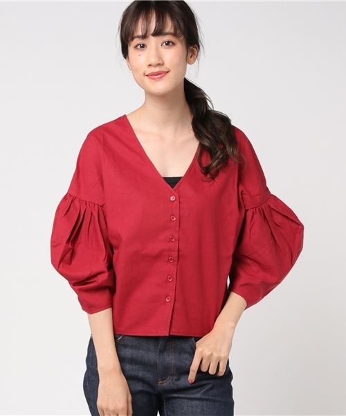 Re:EDIT（リエディ）の「綿麻マルチウェイバルーン袖ブラウス（シャツ/ブラウス・レディース・ブラック/アイボリー/カーキ/ブラウン/レッド/グリーン/ブルー/ベージュ/マスタード・LARGE/MEDIUM）」の19枚目の写真