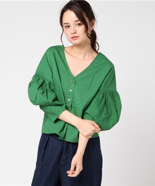 Re:EDIT（リエディ）の「綿麻マルチウェイバルーン袖ブラウス（シャツ/ブラウス・レディース・ブラック/アイボリー/カーキ/ブラウン/レッド/グリーン/ブルー/ベージュ/マスタード・LARGE/MEDIUM）」の7枚目の写真