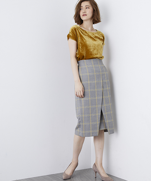 STUDIOUS(ステュディオス)の「アソートチェックミディースリットスカート(スカート・レディース・ライトグレー/ネイビー・0/1)」の12枚目の写真