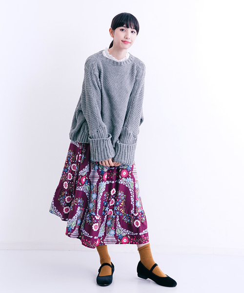 MERLOT（メルロー）の「ローゲージ模様編みニットトップス0069（ニット/セーター・レディース・ブラック/ベージュ/グレー/レッド/ブルーグリーン・FREE）」の11枚目の写真