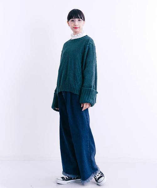 MERLOT（メルロー）の「ローゲージ模様編みニットトップス0069（ニット/セーター・レディース・ブラック/ベージュ/グレー/レッド/ブルーグリーン・FREE）」の10枚目の写真