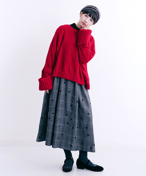 MERLOT（メルロー）の「ローゲージ模様編みニットトップス0069（ニット/セーター・レディース・ブラック/ベージュ/グレー/レッド/ブルーグリーン・FREE）」の16枚目の写真