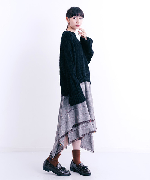 MERLOT（メルロー）の「ローゲージ模様編みニットトップス0069（ニット/セーター・レディース・ブラック/ベージュ/グレー/レッド/ブルーグリーン・FREE）」の18枚目の写真