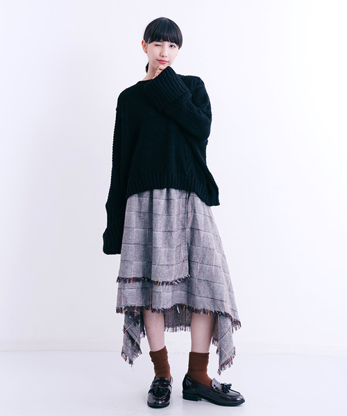 MERLOT（メルロー）の「ローゲージ模様編みニットトップス0069（ニット/セーター・レディース・ブラック/ベージュ/グレー/レッド/ブルーグリーン・FREE）」の20枚目の写真