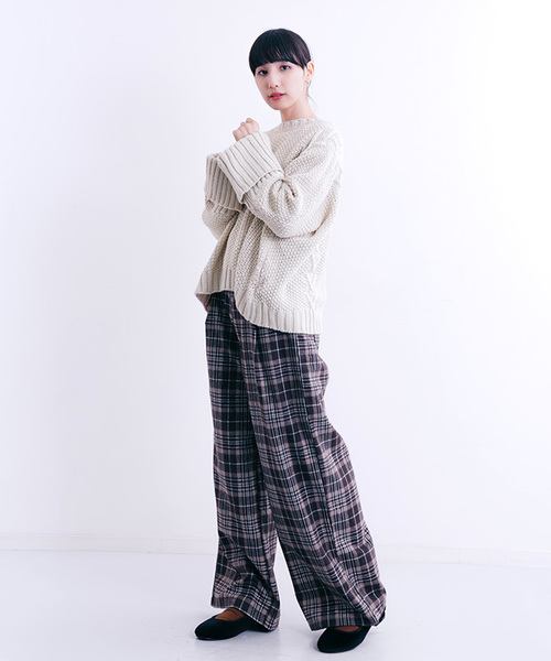 MERLOT（メルロー）の「ローゲージ模様編みニットトップス0069（ニット/セーター・レディース・ブラック/ベージュ/グレー/レッド/ブルーグリーン・FREE）」の12枚目の写真