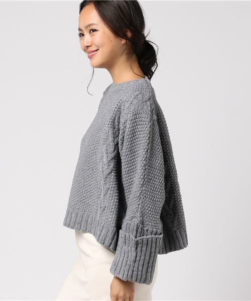 MERLOT（メルロー）の「ローゲージ模様編みニットトップス0069（ニット/セーター・レディース・ブラック/ベージュ/グレー/レッド/ブルーグリーン・FREE）」の8枚目の写真
