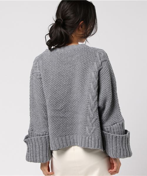 MERLOT（メルロー）の「ローゲージ模様編みニットトップス0069（ニット/セーター・レディース・ブラック/ベージュ/グレー/レッド/ブルーグリーン・FREE）」の6枚目の写真