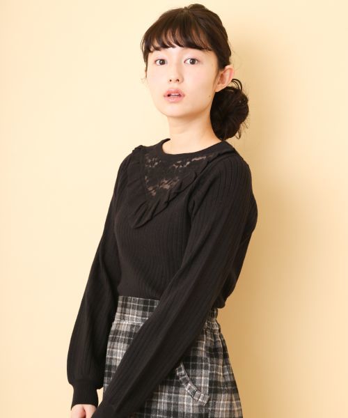 OLIVE des OLIVE(オリーブデオリーブ)の「レース切替えフリル プルオーバー(ニット/セーター・レディース・ブラック/オフホワイト/ボルドー/ラベンダー・FREE)」の5枚目の写真