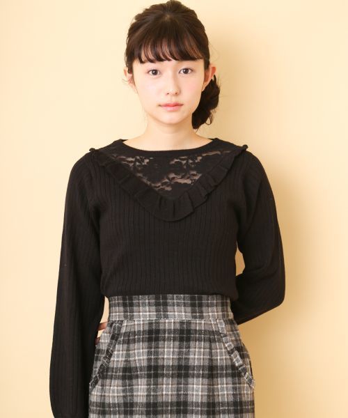 OLIVE des OLIVE(オリーブデオリーブ)の「レース切替えフリル プルオーバー(ニット/セーター・レディース・ブラック/オフホワイト/ボルドー/ラベンダー・FREE)」の15枚目の写真