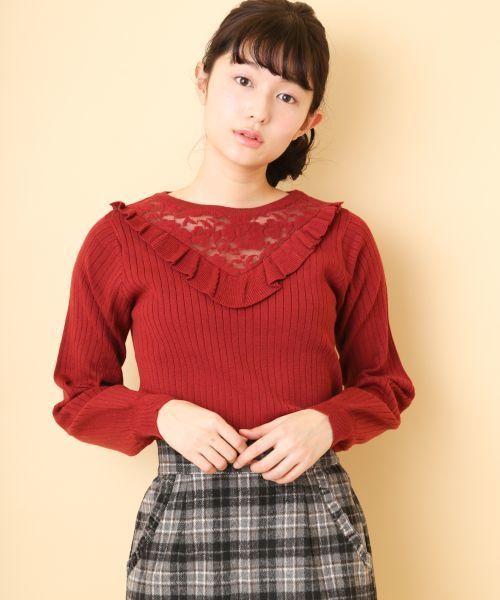 OLIVE des OLIVE(オリーブデオリーブ)の「レース切替えフリル プルオーバー(ニット/セーター・レディース・ブラック/オフホワイト/ボルドー/ラベンダー・FREE)」の14枚目の写真