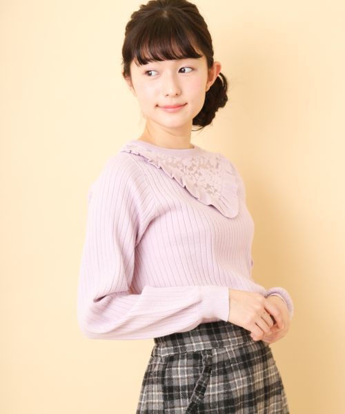 OLIVE des OLIVE(オリーブデオリーブ)の「レース切替えフリル プルオーバー(ニット/セーター・レディース・ブラック/オフホワイト/ボルドー/ラベンダー・FREE)」の10枚目の写真