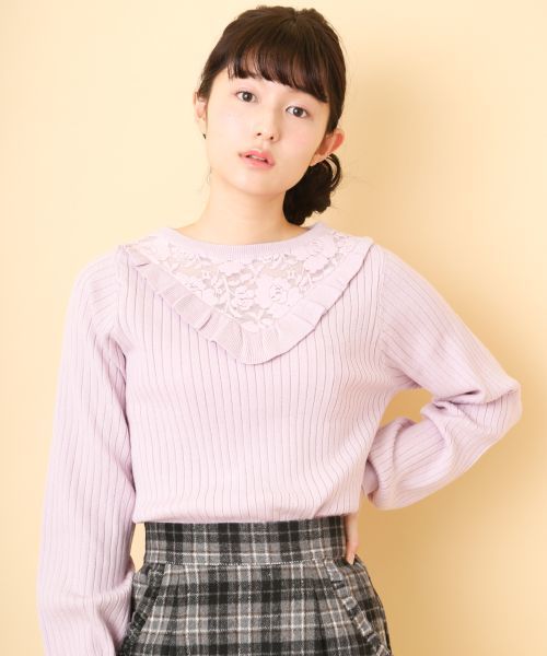 OLIVE des OLIVE(オリーブデオリーブ)の「レース切替えフリル プルオーバー(ニット/セーター・レディース・ブラック/オフホワイト/ボルドー/ラベンダー・FREE)」の17枚目の写真