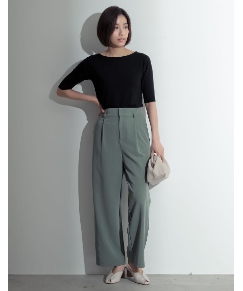 Re:EDIT（リエディ）の「シーズンレスで着まわし力抜群◆ボートネックハイゲージ五分袖ニットトップス（ニット/セーター・レディース・ホワイト/ネイビー/サックスブルー/パープル/カーキ/ラベンダー/ブラック/グレー/ピンク/ブルー/ベージュ/レッド/イエロー/レンガ/グリーン/プラム/ホワイト×ブラック・LARGE/MEDIUM/X-LARGE）」の20枚目の写真