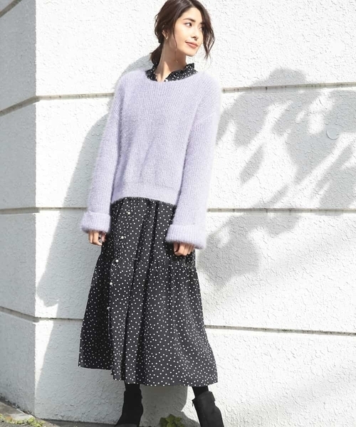 a.v.v(アーヴェヴェ)の「ドットプリントティアードワンピース(ワンピース)」|ブラック