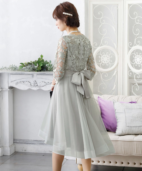 結婚式ワンピースドレスサーキュラーチュール七分袖&ロング