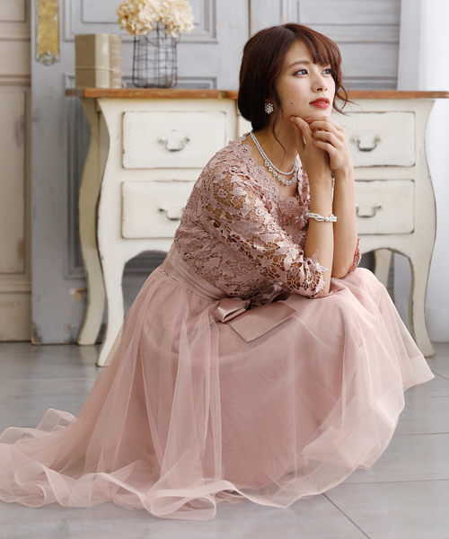 PourVous(プールヴー)の「結婚式 ワンピースドレスサーキュラー チュール 七分袖&ロング フォーマル オケージョンドレス お呼ばれ 二次会 成人式 (ドレス・レディース・ライトグレー/ピンク/ネイビー/ブラック・M)」の16枚目の写真
