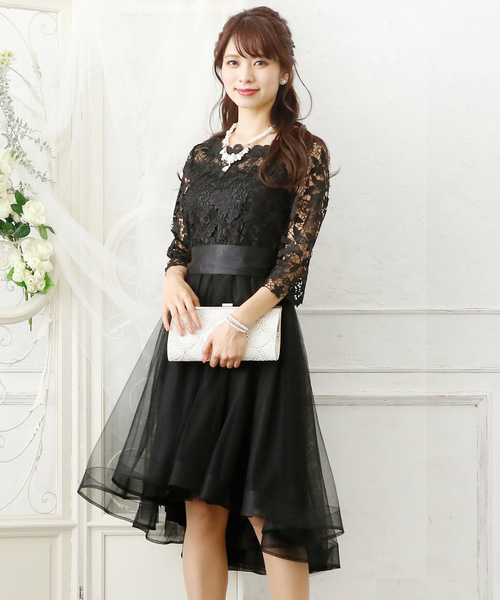 結婚式ワンピースドレスサーキュラーチュール七分袖&ロングフォーマル