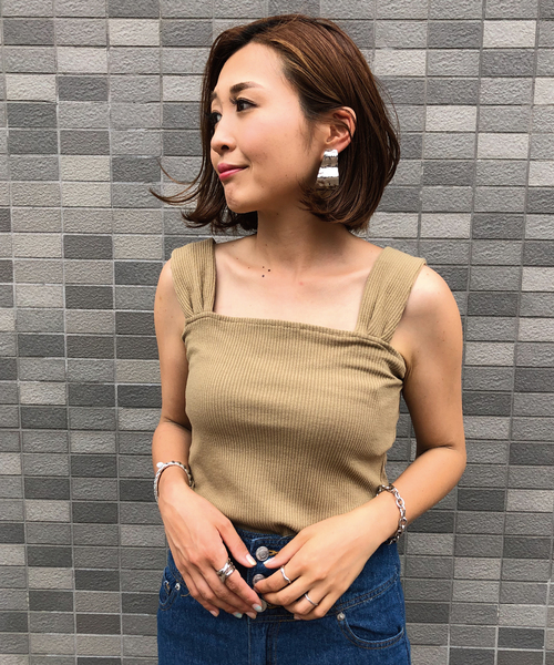 meJane（ミージェーン）の「スクエア/リブタンクトップ（タンクトップ・レディース・ベージュ/ブラック/ブラウン/オフホワイト・フリー）」の4枚目の写真