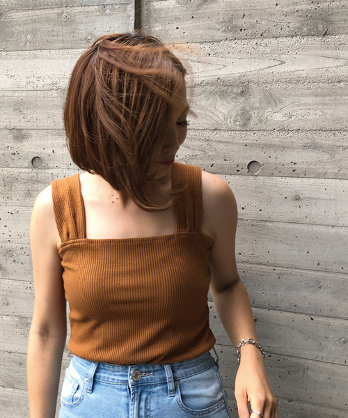 meJane（ミージェーン）の「スクエア/リブタンクトップ（タンクトップ・レディース・ベージュ/ブラック/ブラウン/オフホワイト・フリー）」の3枚目の写真