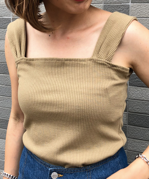 meJane（ミージェーン）の「スクエア/リブタンクトップ（タンクトップ・レディース・ベージュ/ブラック/ブラウン/オフホワイト・フリー）」の10枚目の写真