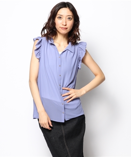 DISCOAT(ディスコート)の「【Discoat】肩フリルノースリアンサンブル(シャツ/ブラウス・レディース・ネイビー/コバルトブルー/オフホワイト・フリ-)」の1枚目の写真