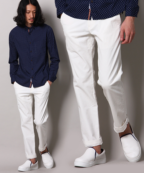 MEN'S MELROSE（メンズメルローズ）の「MASTER FRAMEストレッチサマーコールスリムテーパードパンツ（スラックス・メンズ・オフホワイト/トップグレー/ターコイズブルー/ワイン・MEDIUM/SMALL/LARGE/X-LARGE）」の2枚目の写真