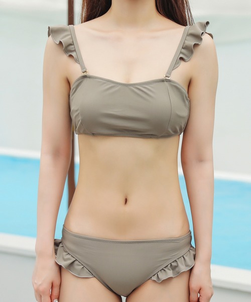 セール】バックリボンデザイン フリルビキニ 水着2点セット