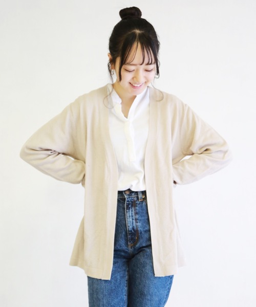 WESTSEA(ウエストシー)の「WEB限定 麻タッチ鹿の子編 サマーニットカーディガン(カーディガン/ボレロ・メンズ・ネイビー/ホワイト/グレー/ベージュ/マスタード/ブラック/ブルー/グリーン/ピンク/ベージュ系その他/レッド・M/L)」の6枚目の写真