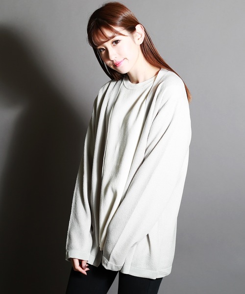 WESTSEA(ウエストシー)の「WEB限定 麻タッチ鹿の子編 サマーニットカーディガン(カーディガン/ボレロ・メンズ・ネイビー/ホワイト/グレー/ベージュ/マスタード/ブラック/ブルー/グリーン/ピンク/ベージュ系その他/レッド・M/L)」の4枚目の写真